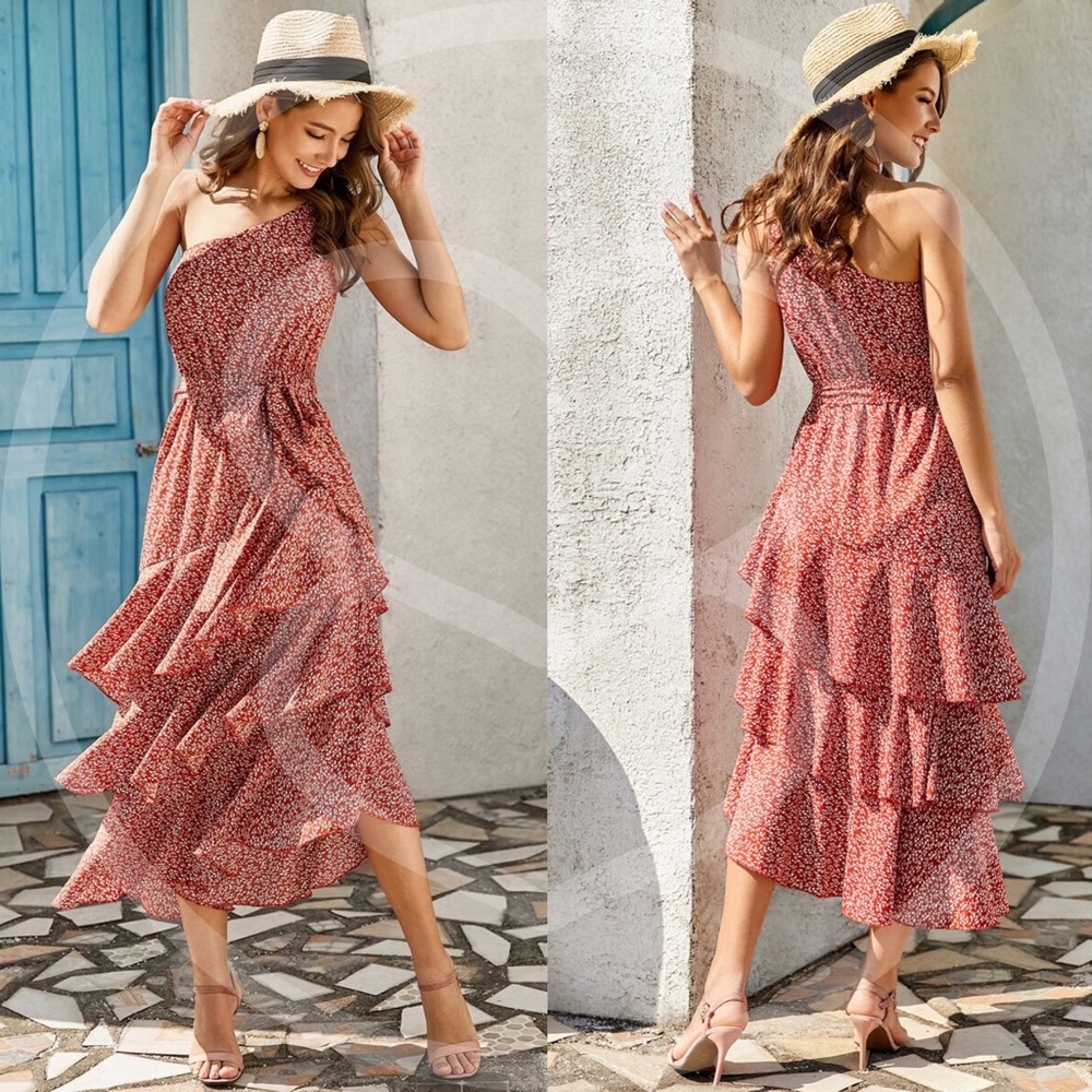 RUFFLEs detail Maxi one shoulder dress - Picture 2 of 3